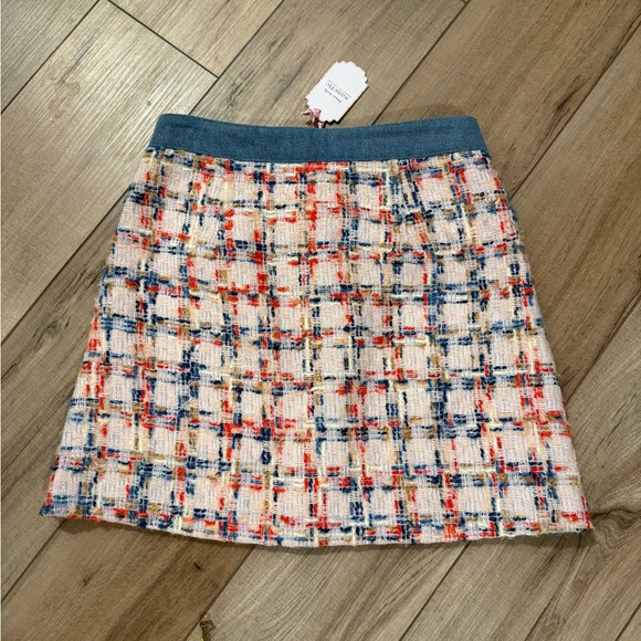 NWT Nanette Lepore multicolor tweed Mini skirt Button Front Pearl Coquette Small - Picture 7 of 7